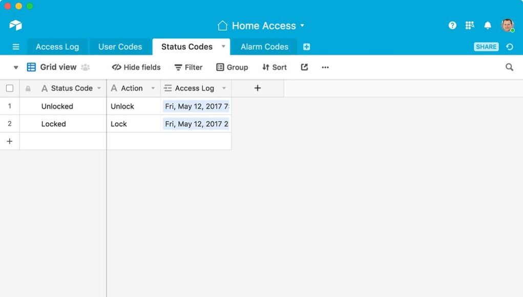 Access code table